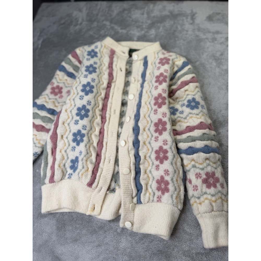 Vintage Jumpers One Size 14 3D Pastel Winter Wool Cardigan 80s 90s
